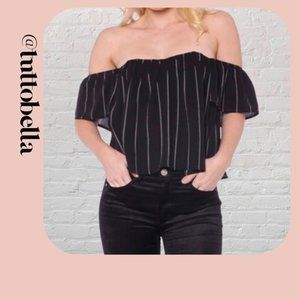 Honey Punch Striped Off Shoulder Crop Top Size Large
